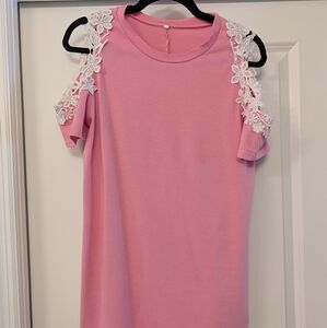 Pink Cold Shoulder Top with Lace Detail